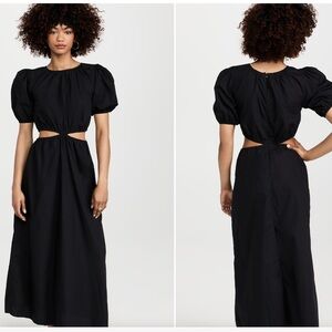 FAITHFULL‎ THE BRAND Alessandria Cutout Black Midi Dress Puff Sleeve NWT Size 8